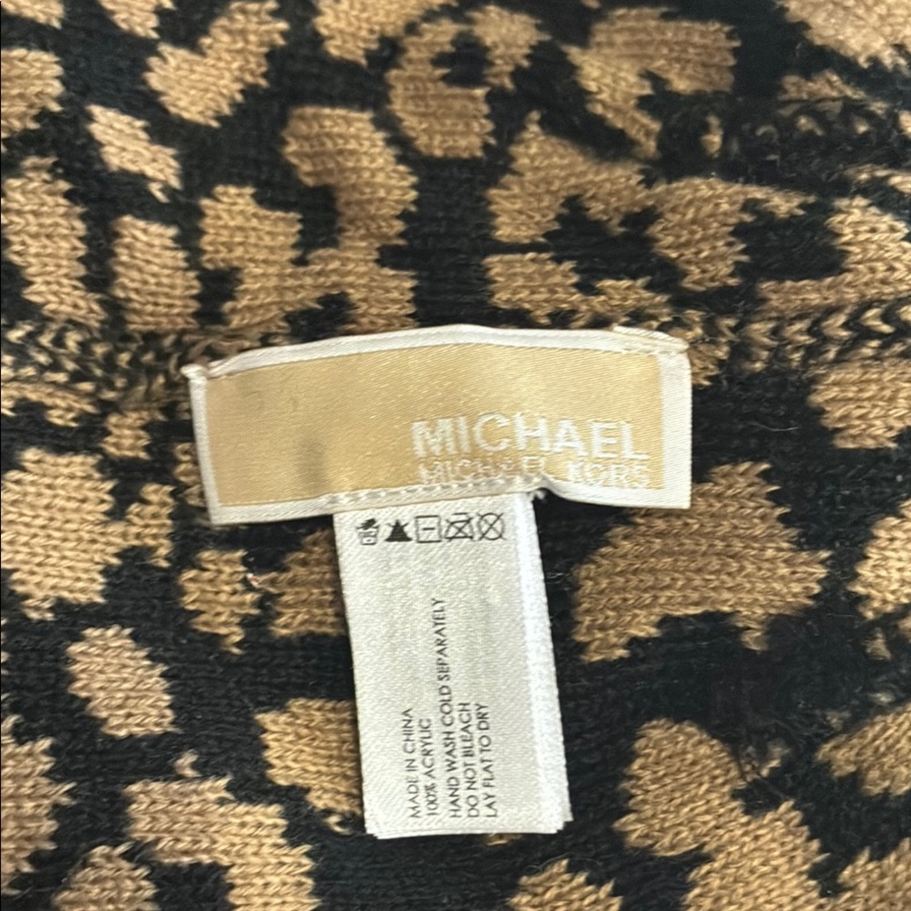 Michael Kors Leopard Print Knit Beanie in Tan and Black - Picture 5 of 8